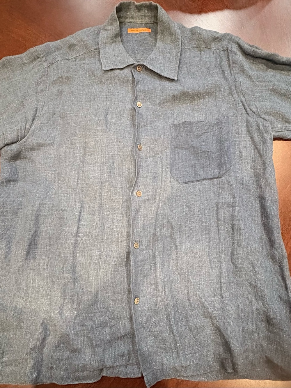 Men's Casual Gray-Blue 100% Linen Button-Down Shirt with Chest Pocket